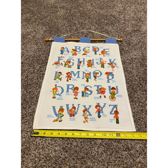 Alphabet Cross Stitch Needlepoint Hanging Decor Baby Nursery Playroom Vintage - Picture 8 of 12